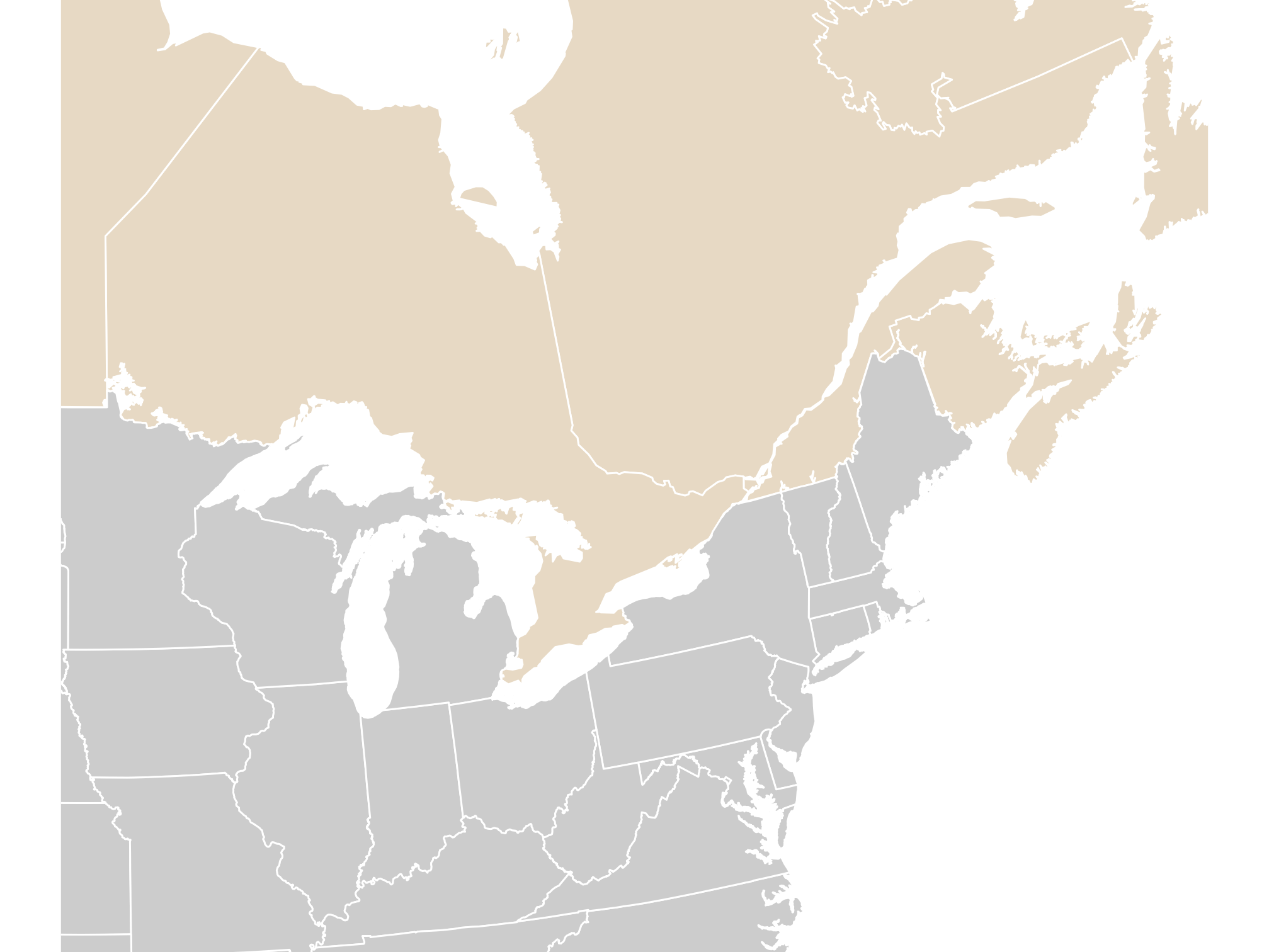 Map zoomed to eastern Canada and the northeastern United States.