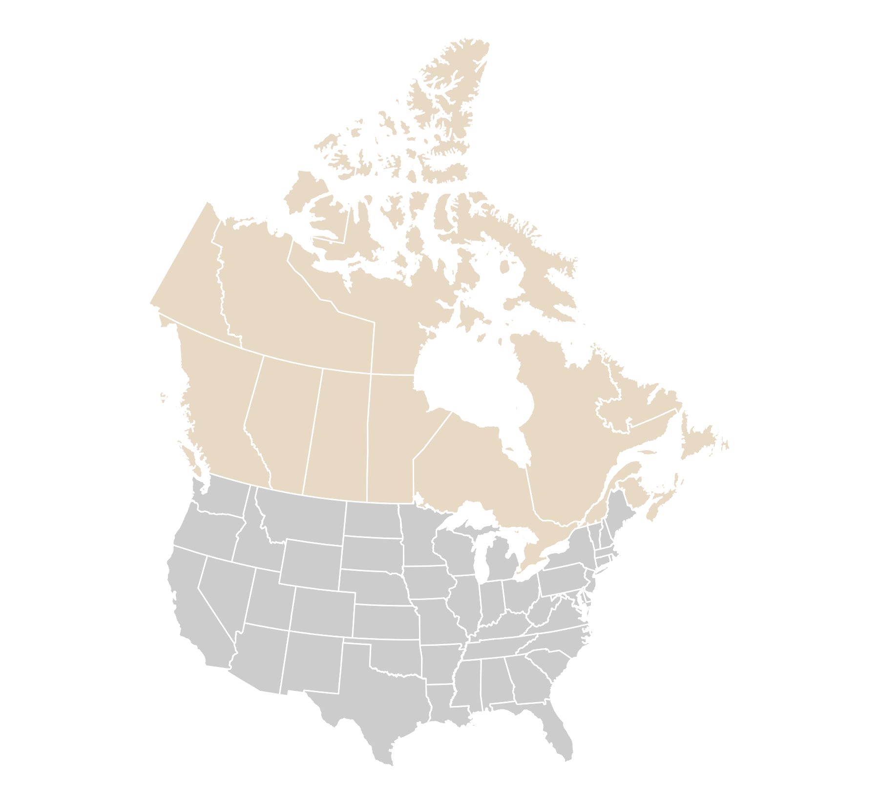 Canadian provinces and U.S. states shown together in a North American projection.